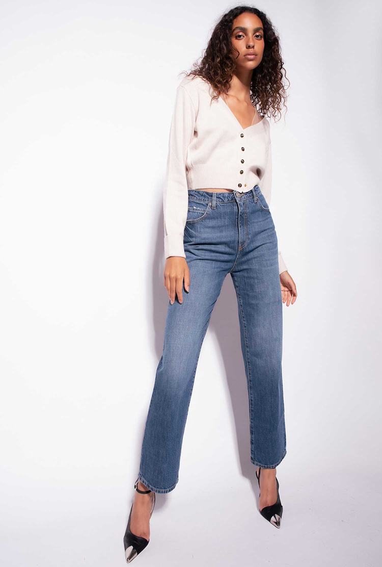 Women's Pinko Straight-cut Vintage Denim Jeans Blue | Canada-46513879