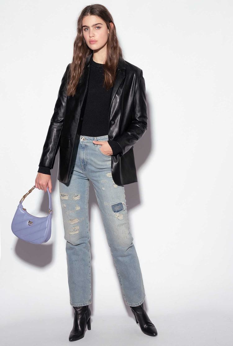 Women's Pinko Straight-cut Vintage Denim Jeans Light Blue | Canada-89045239