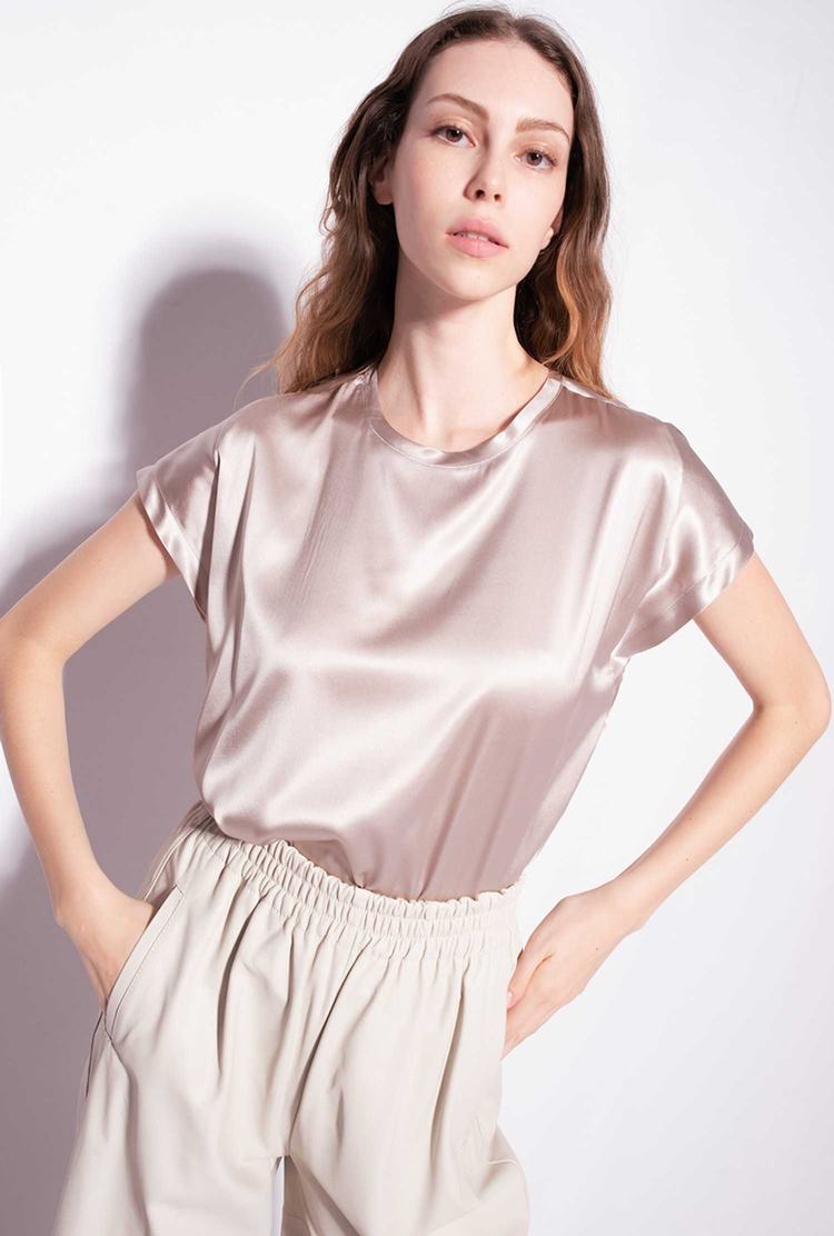Women's Pinko Stretch Satin Shirts Silver | Canada-48739219