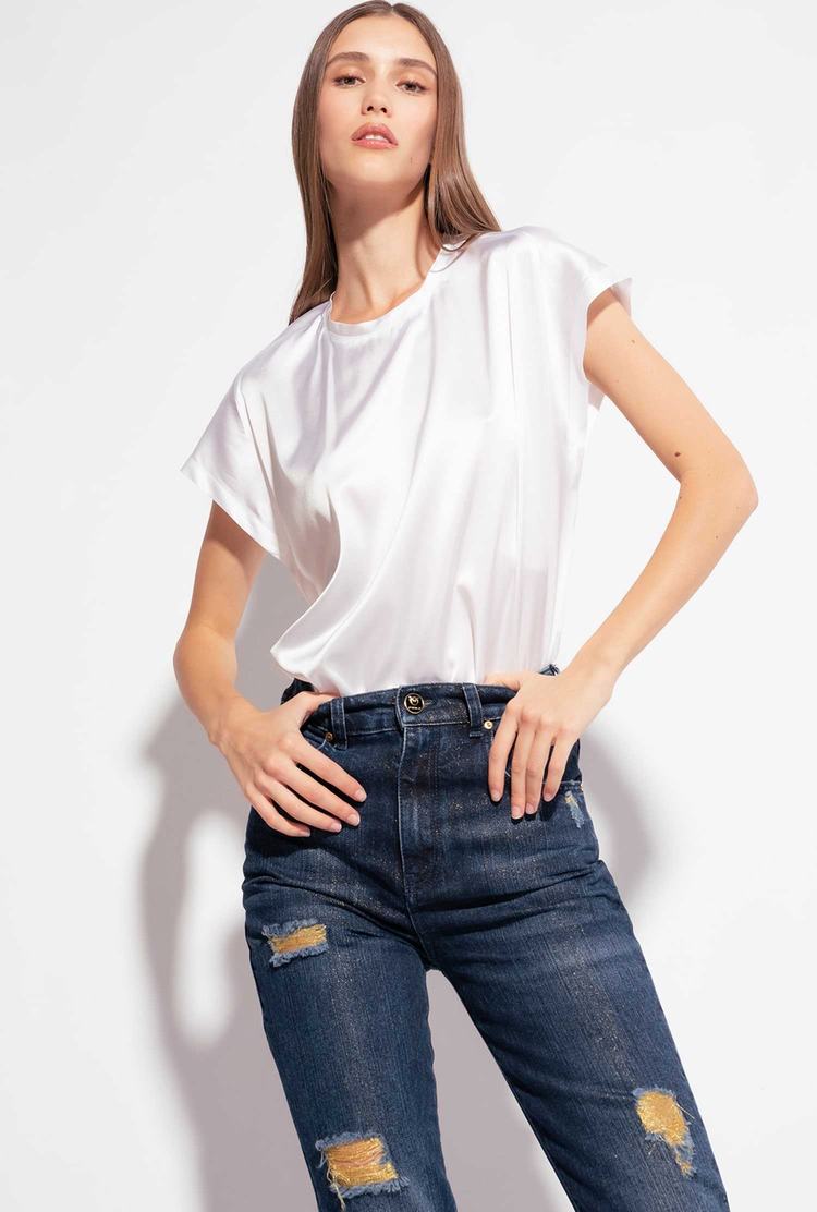 Women's Pinko Stretch Satin Shirts White | Canada-90126789