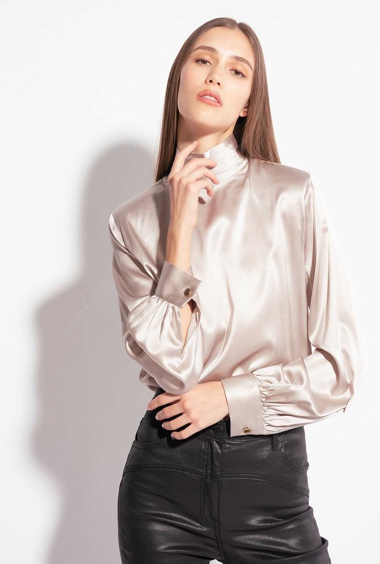 Women's Pinko Stretch Satin Turtleneck Shirts Silver | Canada-31549289