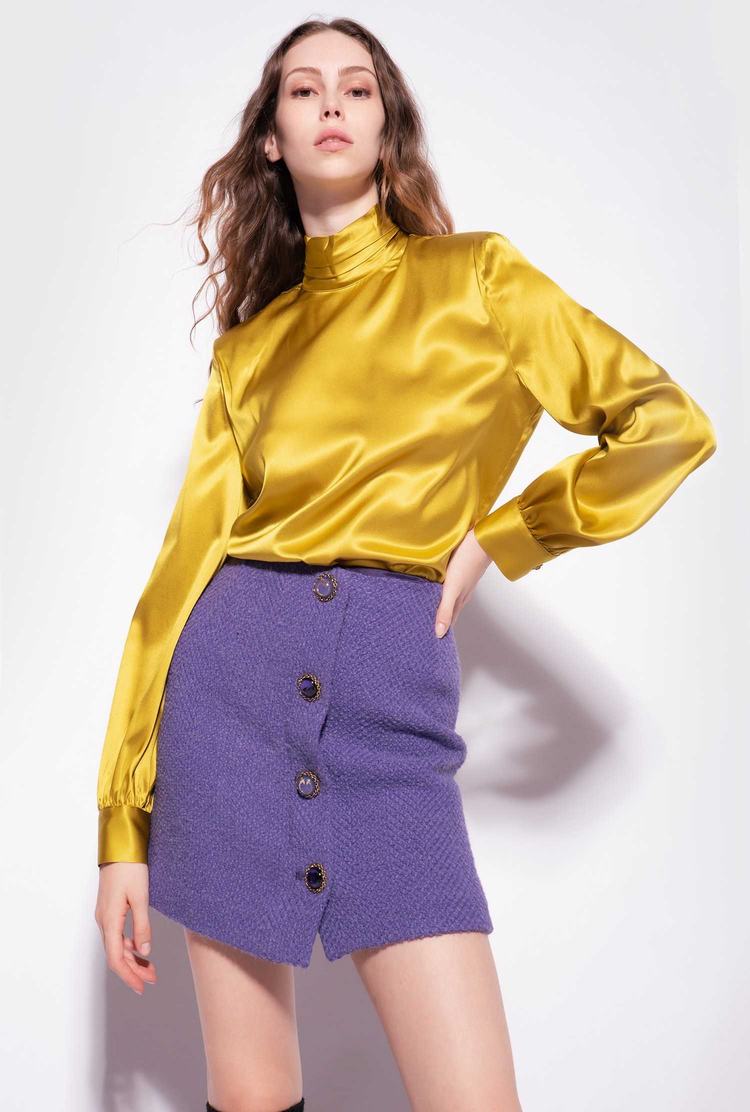 Women's Pinko Stretch Satin Turtleneck Shirts Yellow | Canada-42796039
