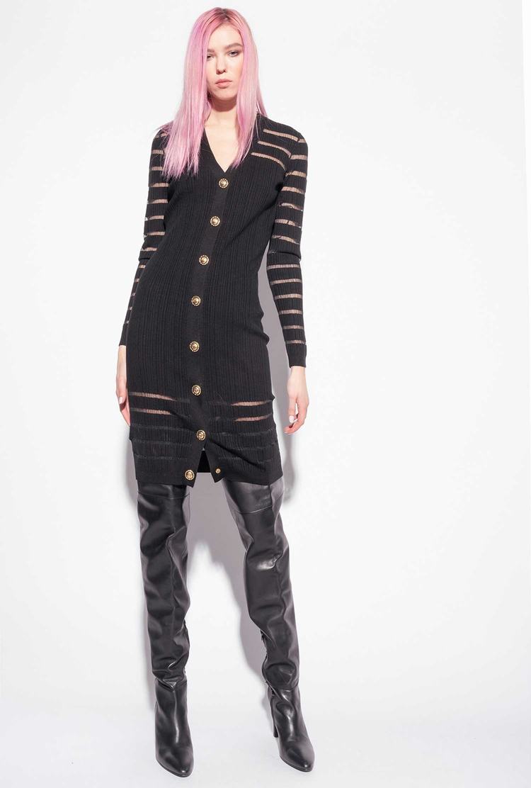 Women's Pinko Striped Knit Dress Black | Canada-35689079