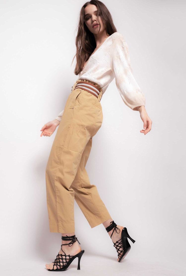 Women's Pinko Striped Pants Yellow/Brown | Canada-39672159