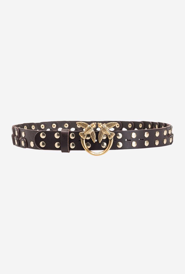 Women's Pinko Studs Belts Dark Brown Gold | Canada-91842079