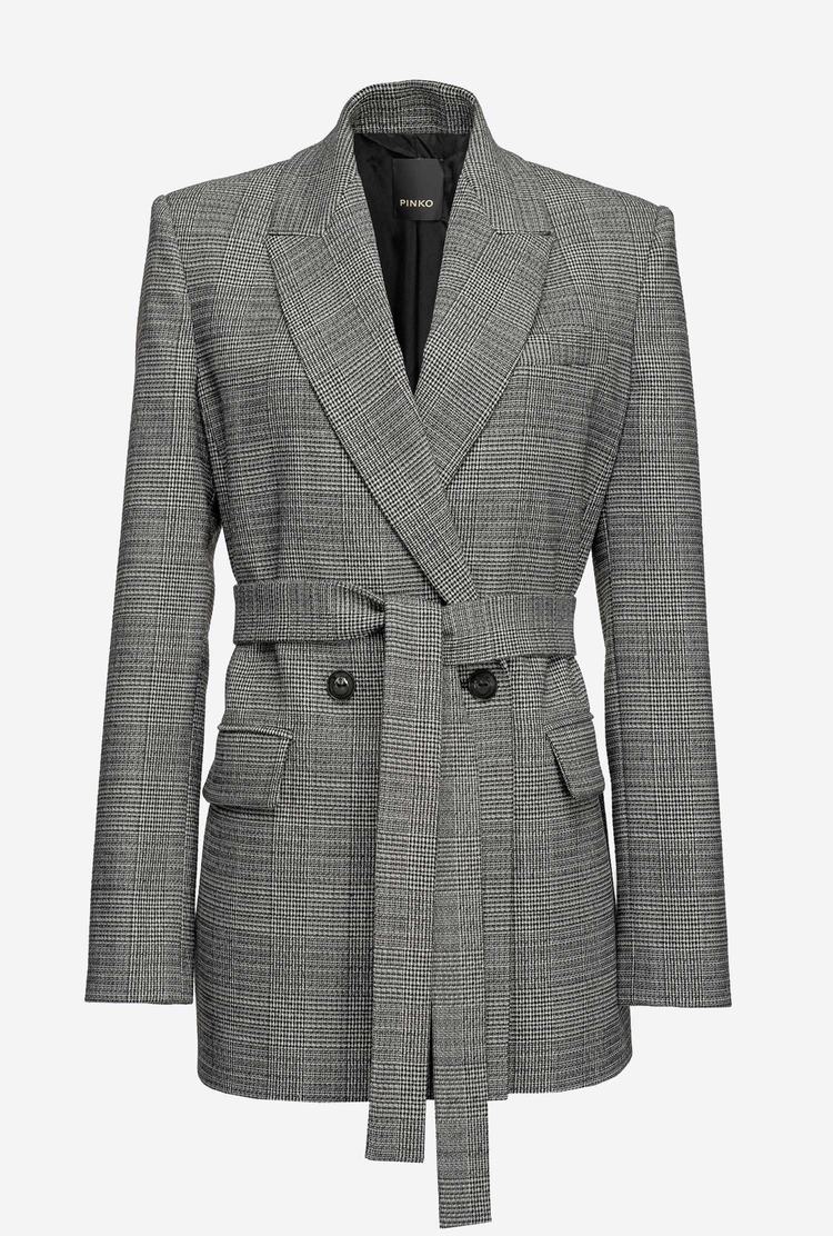 Women's Pinko Textured Check Blazers Black/Grey | Canada-59682709