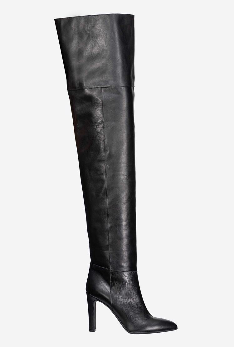 Women's Pinko Thigh-high Leather Boots Black | Canada-70863229