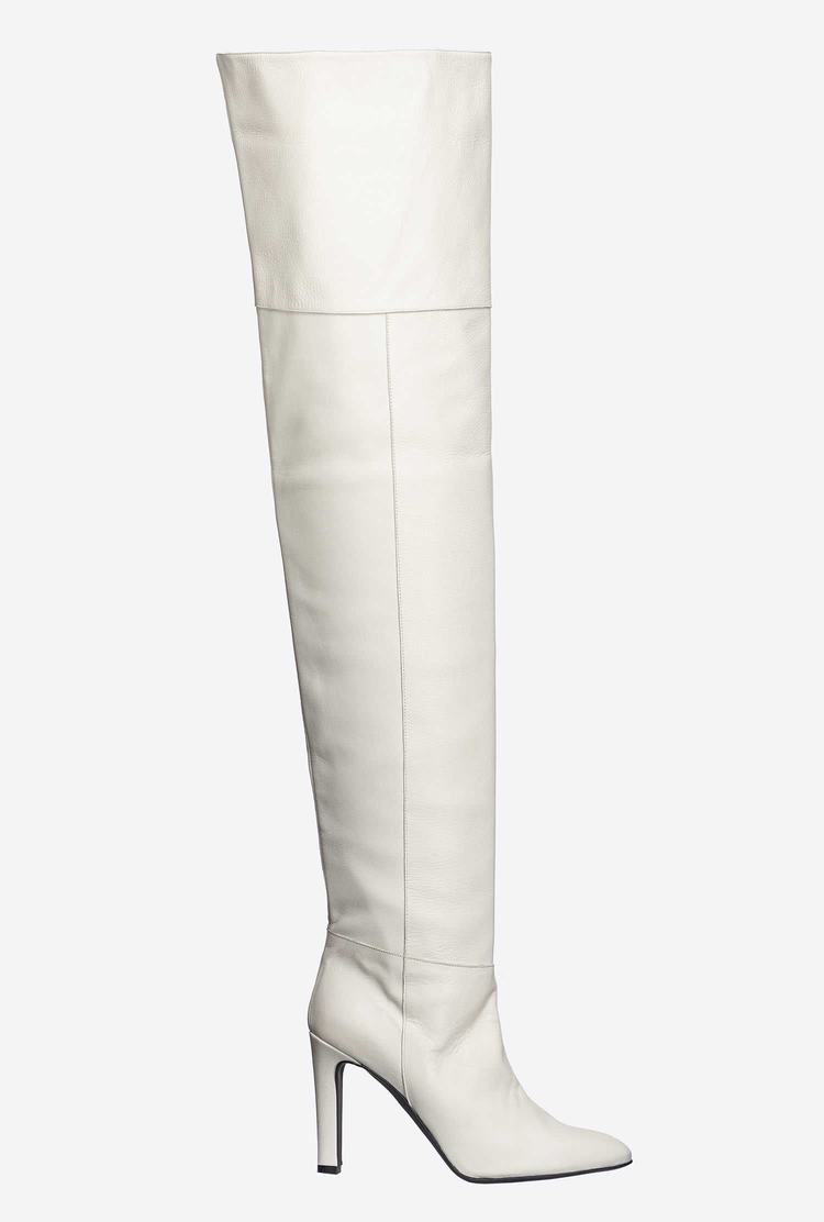 Women's Pinko Thigh-high Leather Boots White | Canada-89537409
