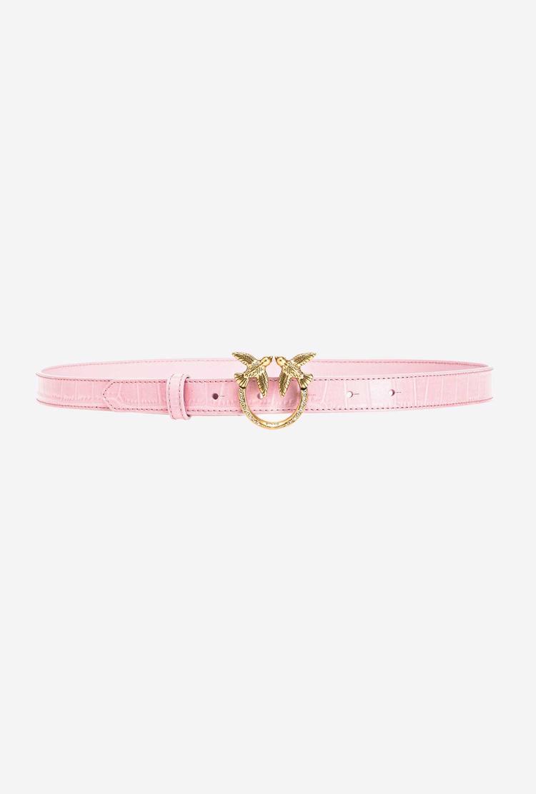 Women's Pinko Thin Crocodile-print Love Birds Leather Belts Pink Gold | Canada-54638299