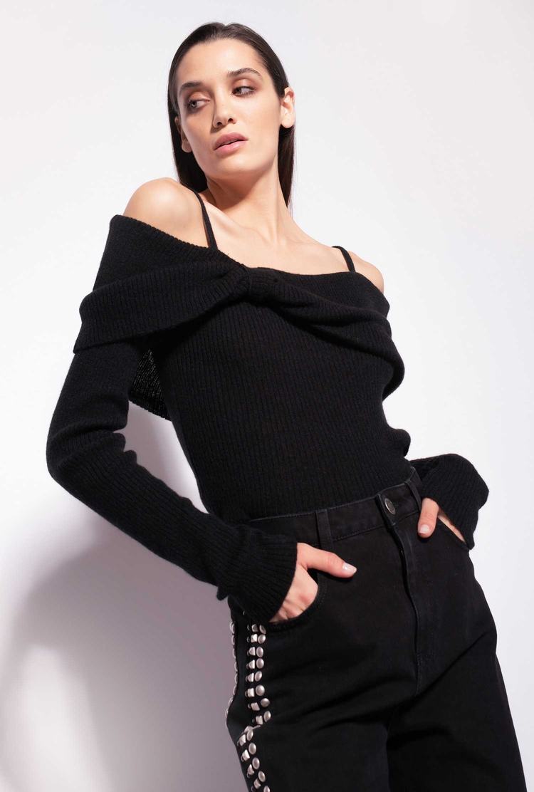 Women's Pinko Thin Shoulder Straps Sweaters Black | Canada-75821969