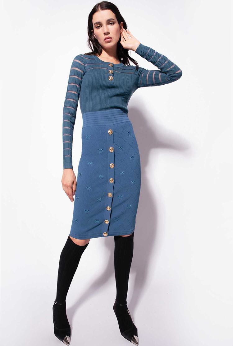 Women's Pinko Transparent Stripes Sweaters Turquoise | Canada-34271809
