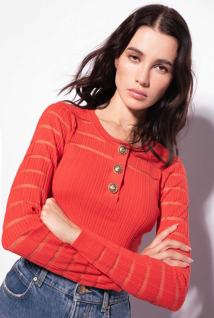 Women's Pinko Transparent Stripes Sweaters Deep Red | Canada-43817909