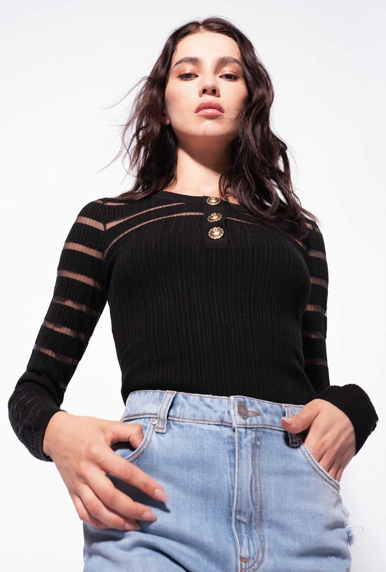 Women's Pinko Transparent Stripes Sweaters Black | Canada-78536199