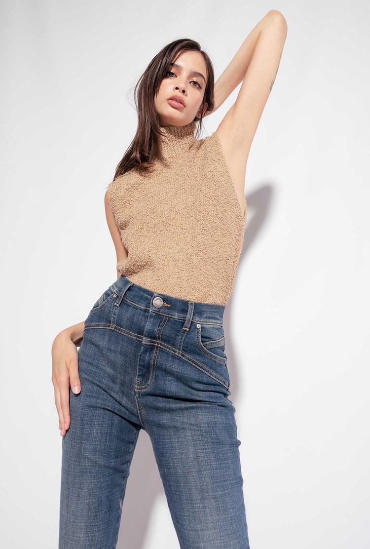 Women's Pinko Turtleneck Vest Beige | Canada-13840929