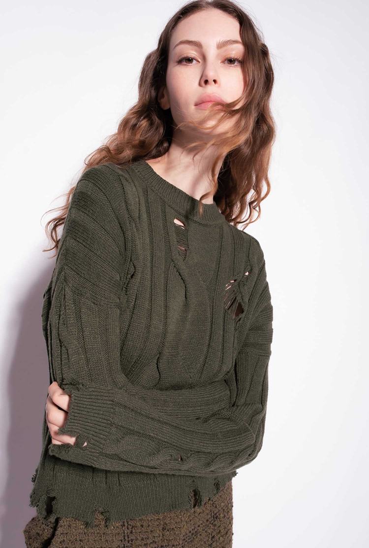 Women's Pinko Used-look Cable-knit Pullover Green | Canada-85032679