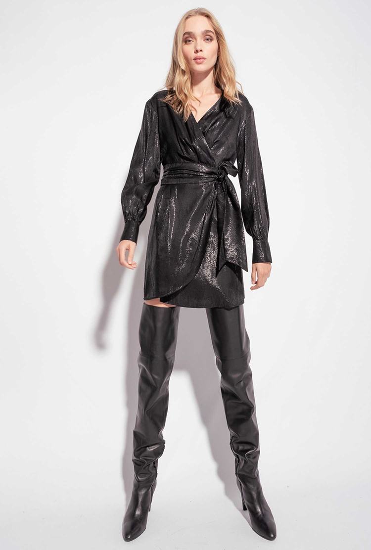 Women's Pinko Wet-effect Jacquard Mini Dress Black | Canada-38192509
