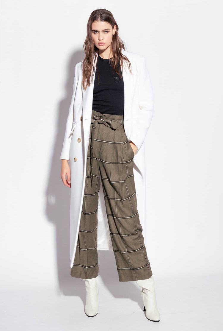 Women's Pinko Wide-leg Check Pants Multicolor Green/Beige | Canada-79615489