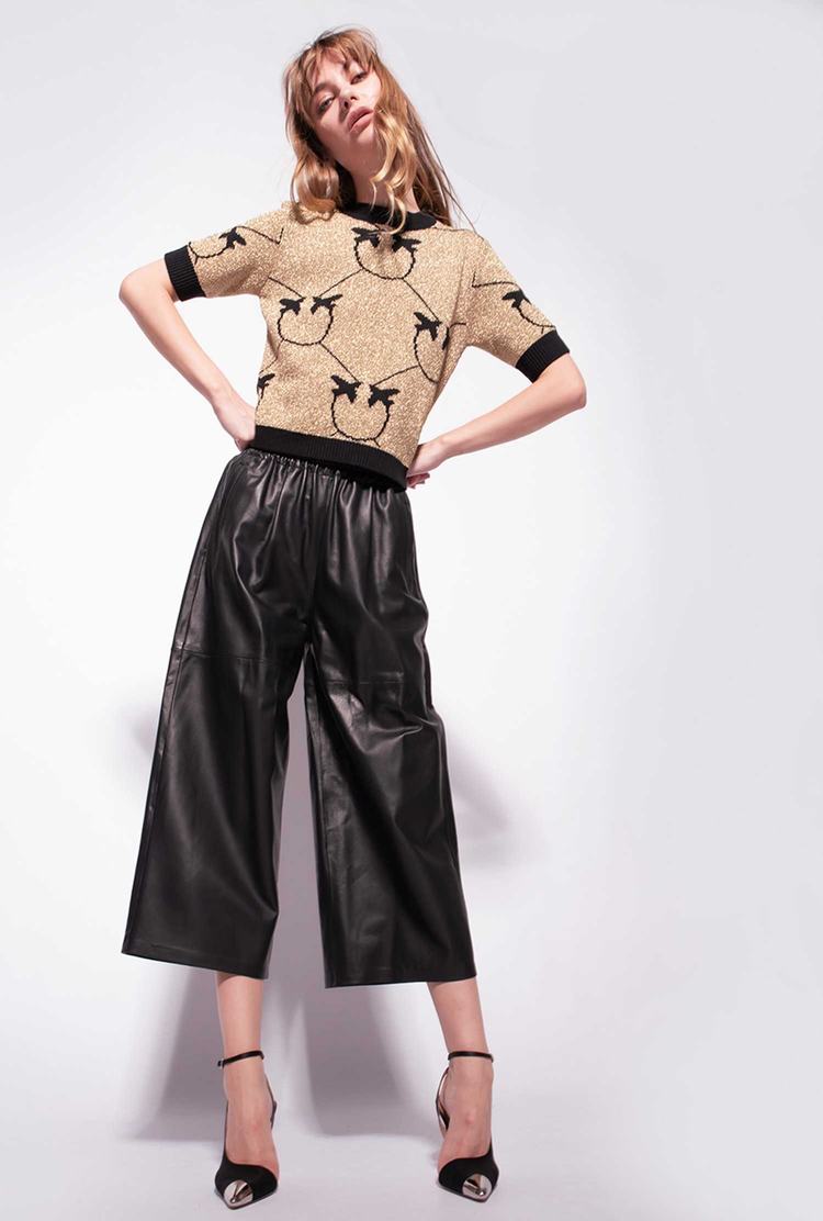 Women's Pinko Wide-leg In Ultra-light Leather Pants Black | Canada-19067539