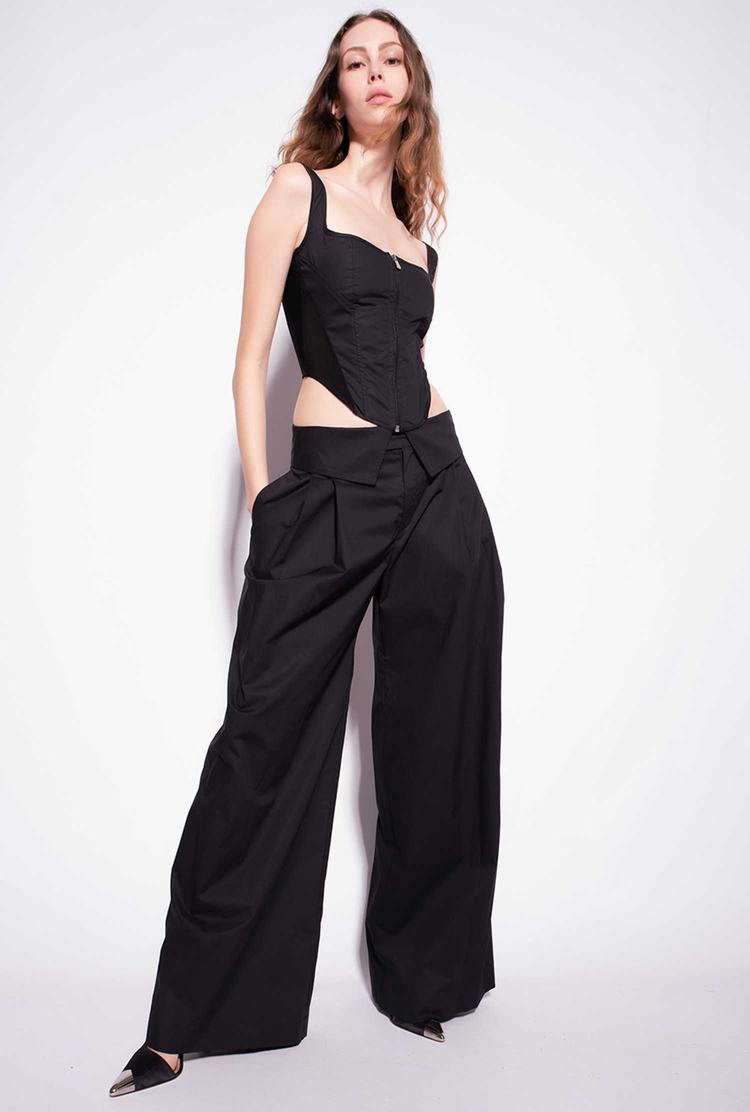 Women's Pinko Wide-leg Poplin Pants Black | Canada-63528979