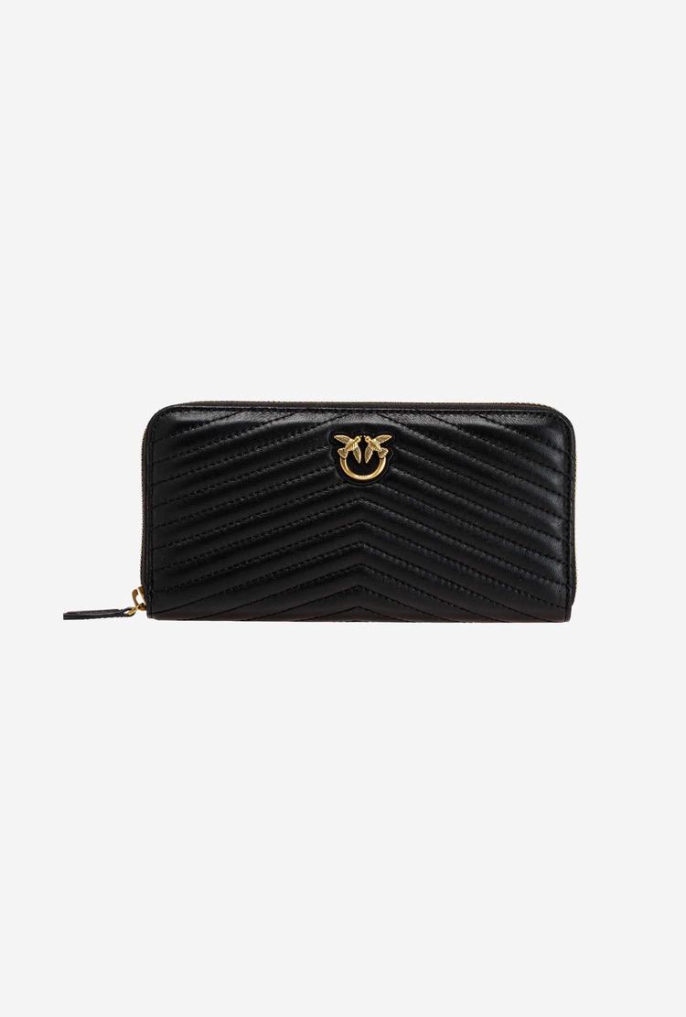 Women's Pinko Zip-around In Chevron-patterned Nappa Leather Purses Black Gold | Canada-42315789