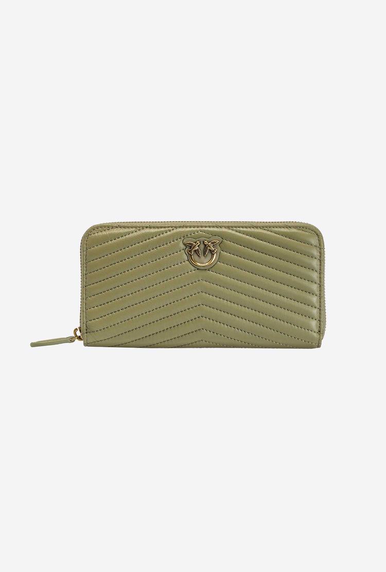 Women's Pinko Zip-around In Chevron-patterned Nappa Leather Purses Olive Green Gold | Canada-56831409