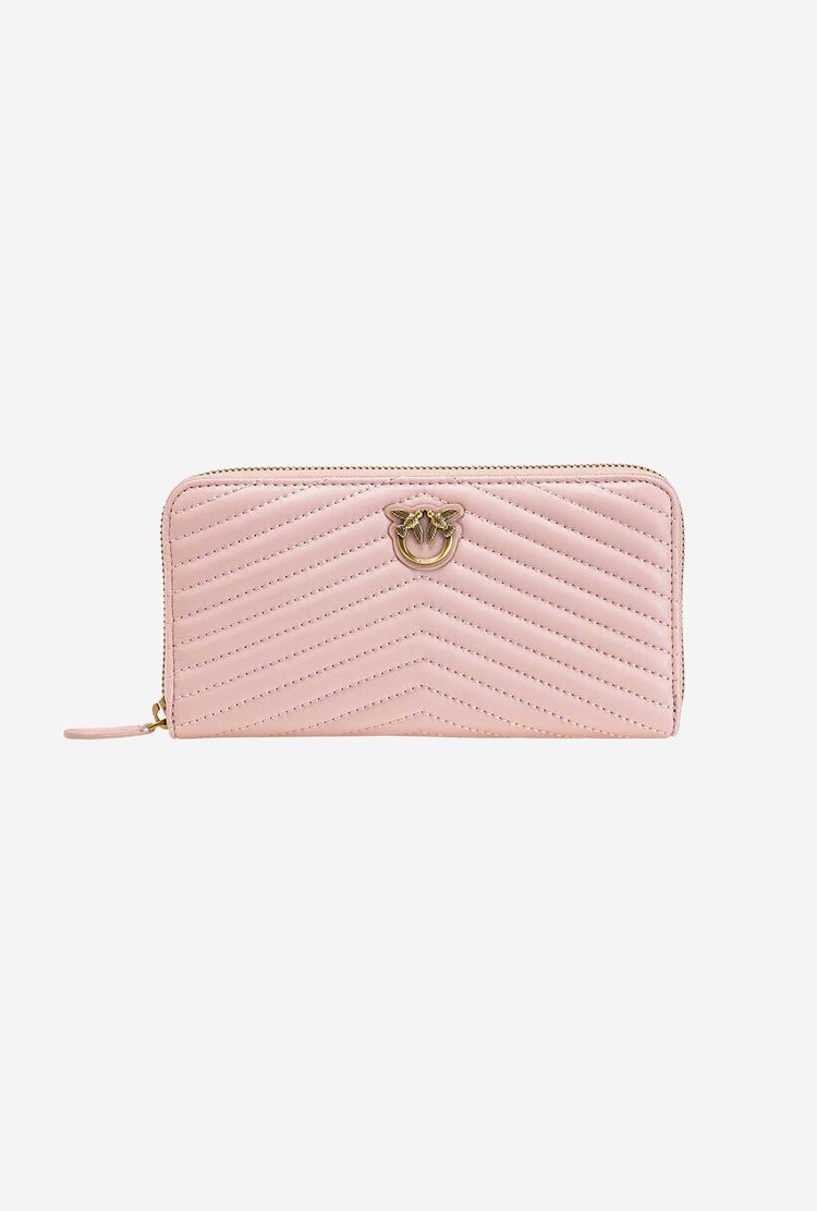 Women's Pinko Zip-around In Chevron-patterned Nappa Leather Purses Pink Gold | Canada-63741089