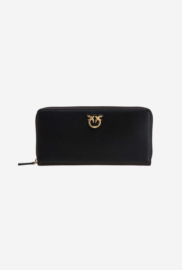Women's Pinko Zip-around Leather Purses Black Gold | Canada-83215649