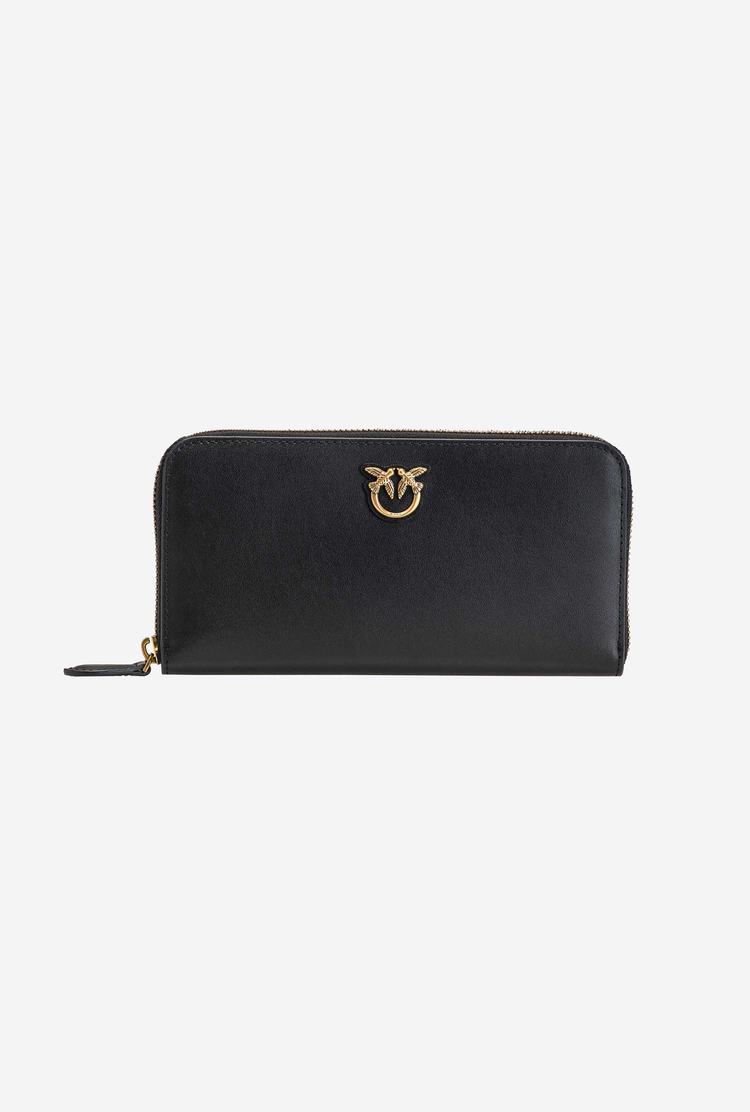 Women's Pinko Zip-around Leather Wallets Black Gold | Canada-16432809