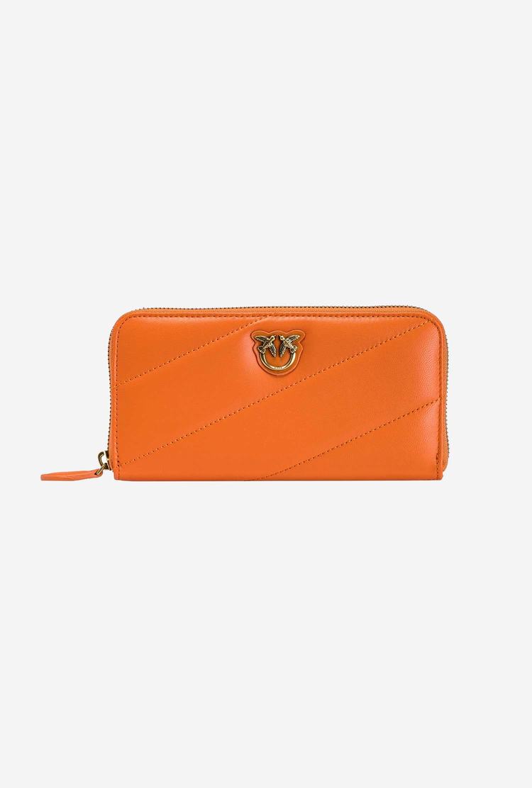 Women's Pinko Zip-around Quilted Wallets Orange Gold | Canada-61079359