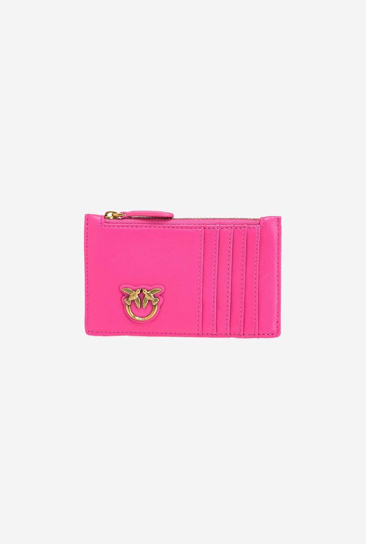 Women's Pinko Zipped Card Holder Purses Fuchsia Gold | Canada-36802959
