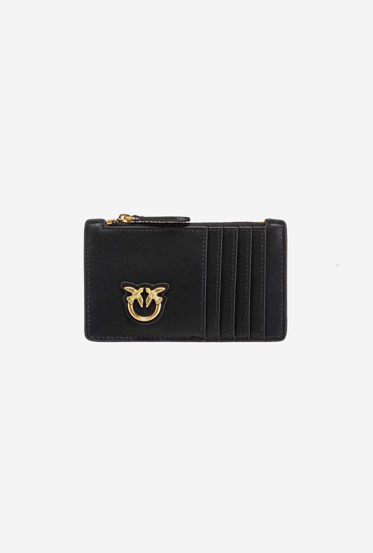 Women's Pinko Zipped Card Holder Purses Black Gold | Canada-67425899