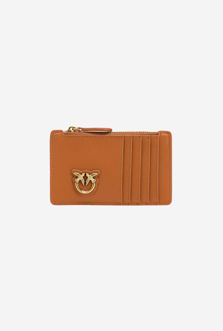 Women's Pinko Zipped Card Holder Purses Brown Gold | Canada-69283519